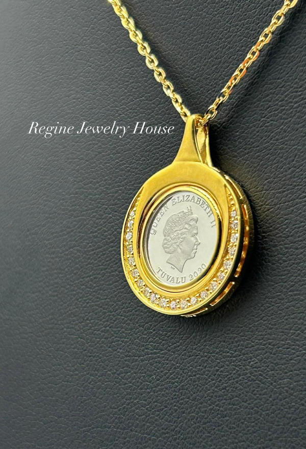 K18 / PT999.5 Diamond Coin Necklace with Certificate