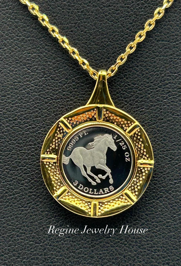 K18 / PT999.5 Diamond Coin Necklace with Certificate