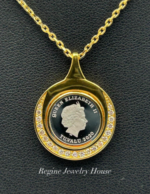K18 / PT999.5 Diamond Coin Necklace with Certificate