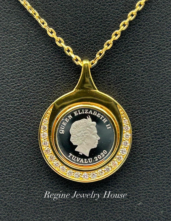 K18 / PT999.5 Diamond Coin Necklace with Certificate