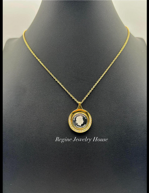 K18 / PT999.5 Diamond Coin Necklace with Certificate