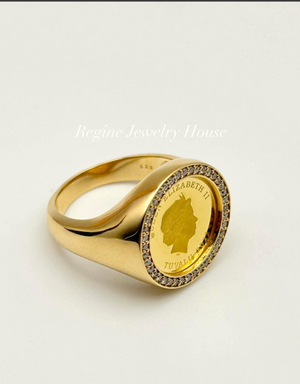 999.9 / K18 Yellow Gold Diamond Coin Ring