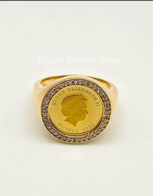 999.9 / K18 Yellow Gold Diamond Coin Ring