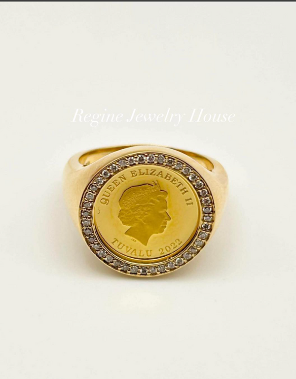 999.9 / K18 Yellow Gold Diamond Coin Ring
