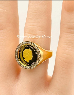 999.9 / K18 Yellow Gold Diamond Coin Ring