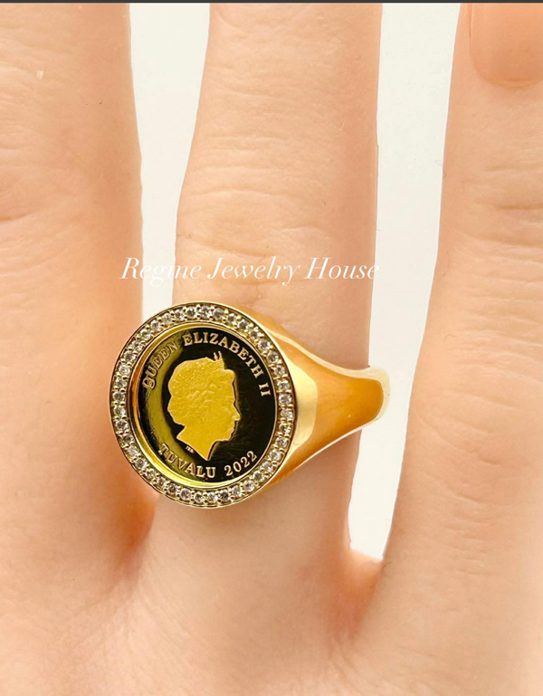 999.9 / K18 Yellow Gold Diamond Coin Ring