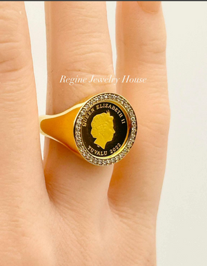 999.9 / K18 Yellow Gold Diamond Coin Ring