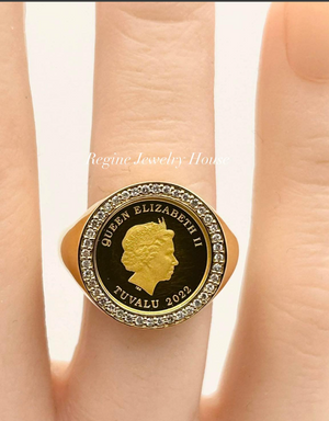 999.9 / K18 Yellow Gold Diamond Coin Ring
