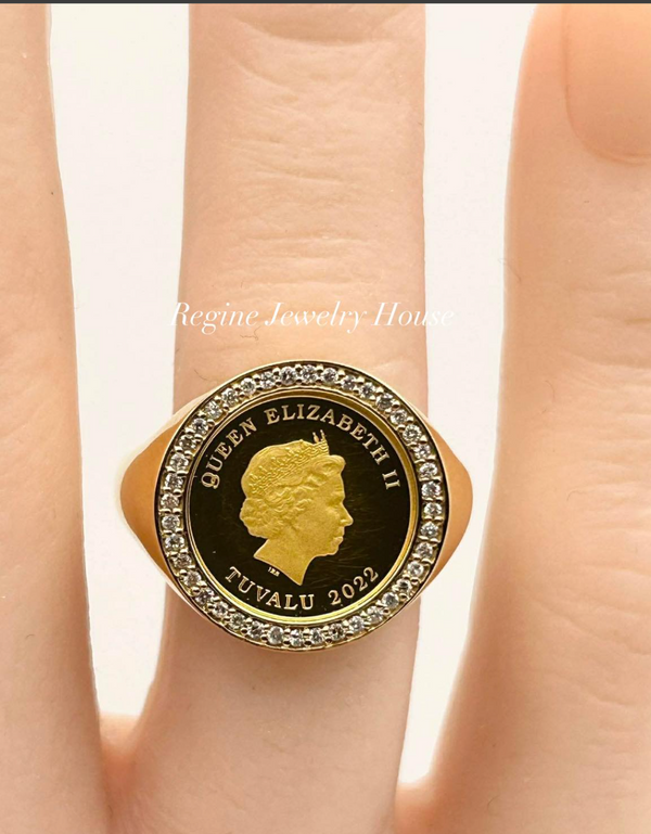 999.9 / K18 Yellow Gold Diamond Coin Ring
