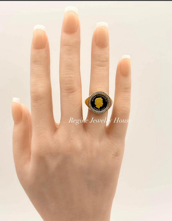 999.9 / K18 Yellow Gold Diamond Coin Ring