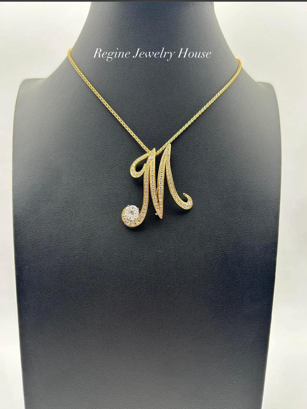 K18 Yellow Gold Diamond “M” Pendant / Brooch