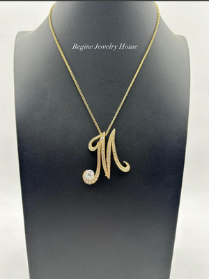 K18 Yellow Gold Diamond “M” Pendant / Brooch