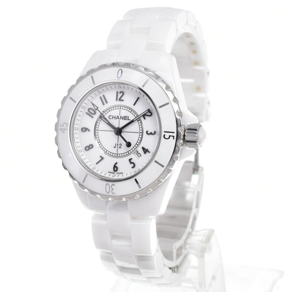 シャネル CHANEL H0968 J12 デイト ホワイトセラミック ホワイト クォーツ レディース 美品 腕時計 J#150437