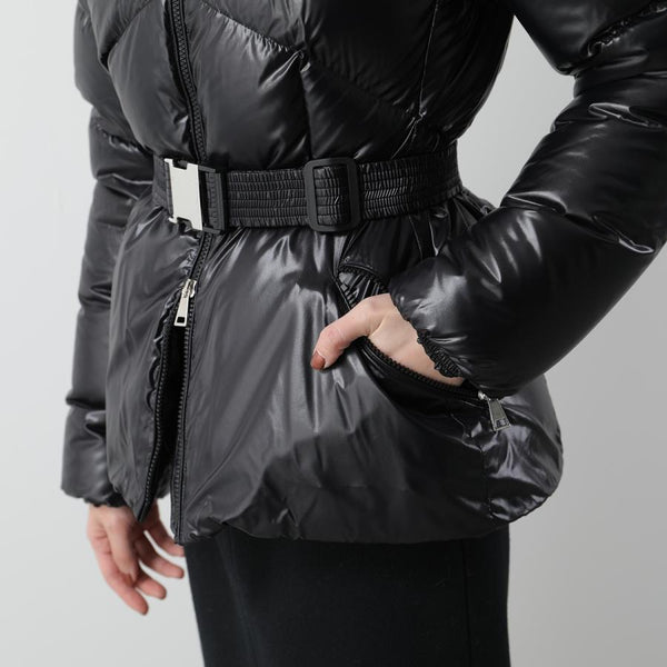 MONCLER モンクレール ダウンジャケット LAITUE レチュ 1A00101 68950 レディース ファー フード付き ベルト付き アイコンパッチ 999 1A0010168950999
