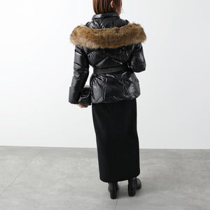 MONCLER モンクレール ダウンジャケット LAITUE レチュ 1A00101 68950 レディース ファー フード付き ベルト付き アイコンパッチ 999 1A0010168950999